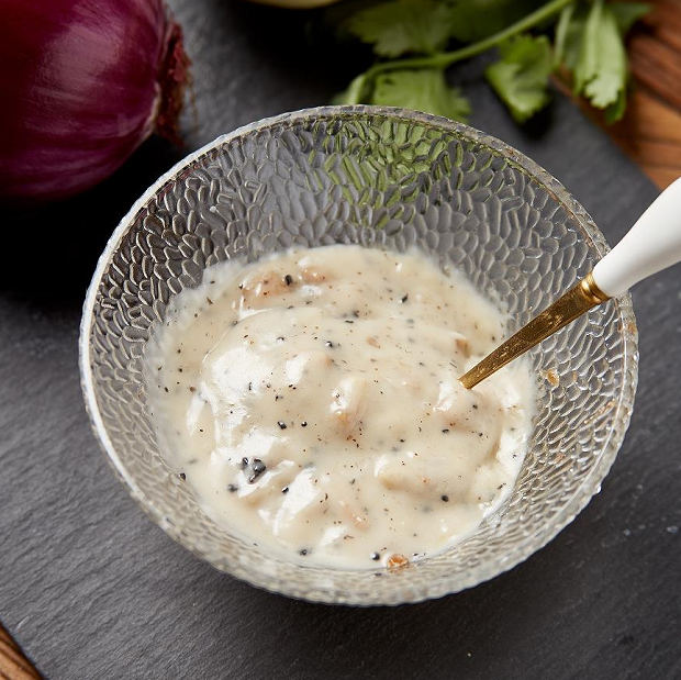 Vegan chicken black truffle sauce